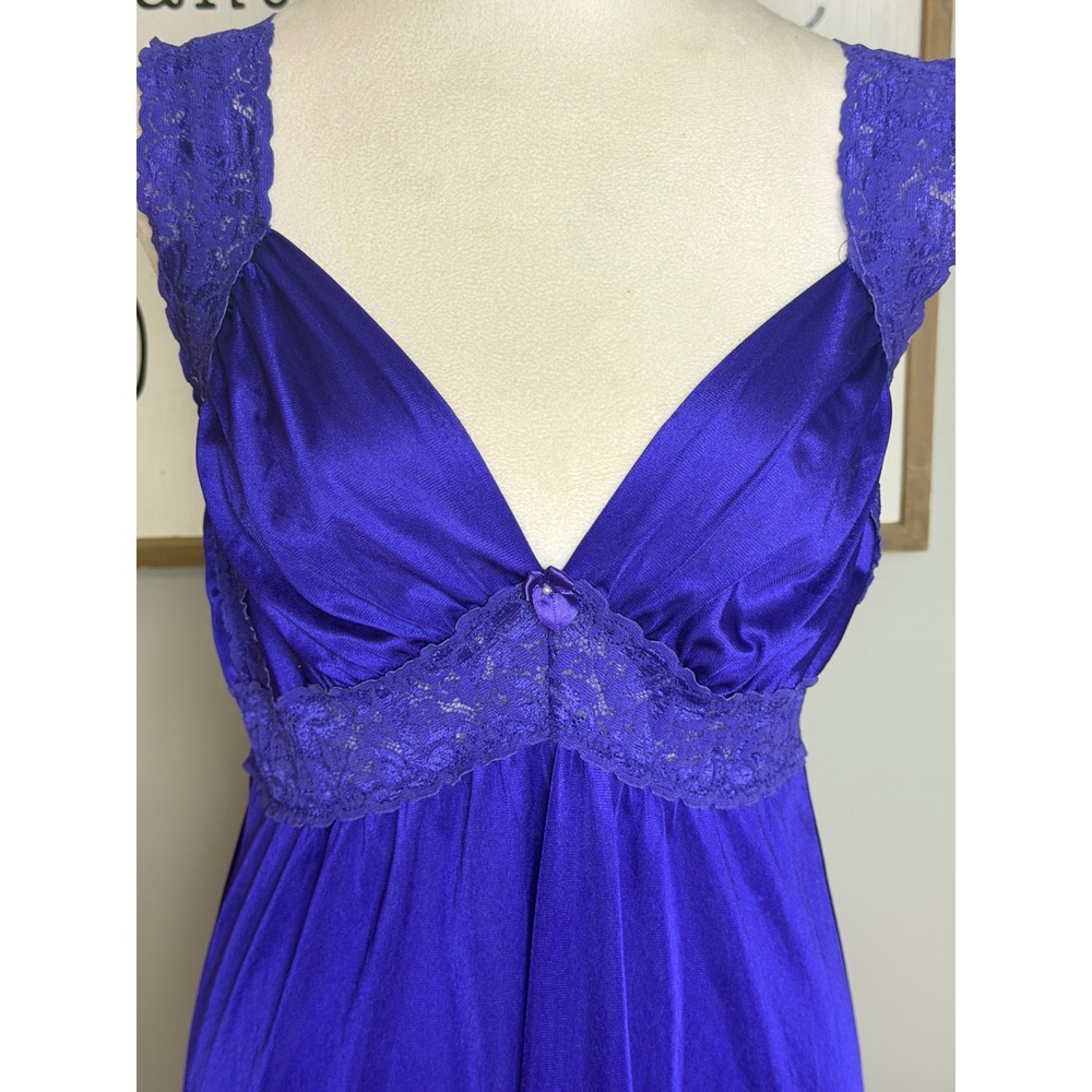 Vintage Purple Satin Nightgown Large Maxi Lace 70s 80s Romantic Lingerie Gown